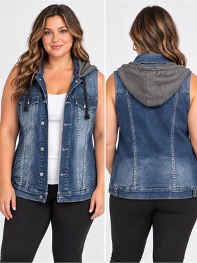 Urban Heritage XL Blue Denim Sleeveless Hooded Vest Jacket
